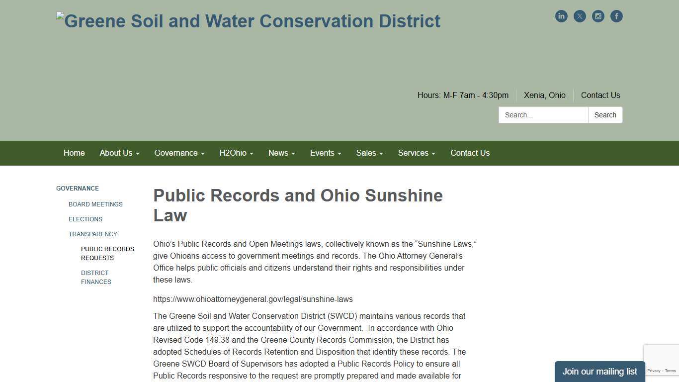 Public Records and Ohio Sunshine Law - Greene Soil and Water Conservation District